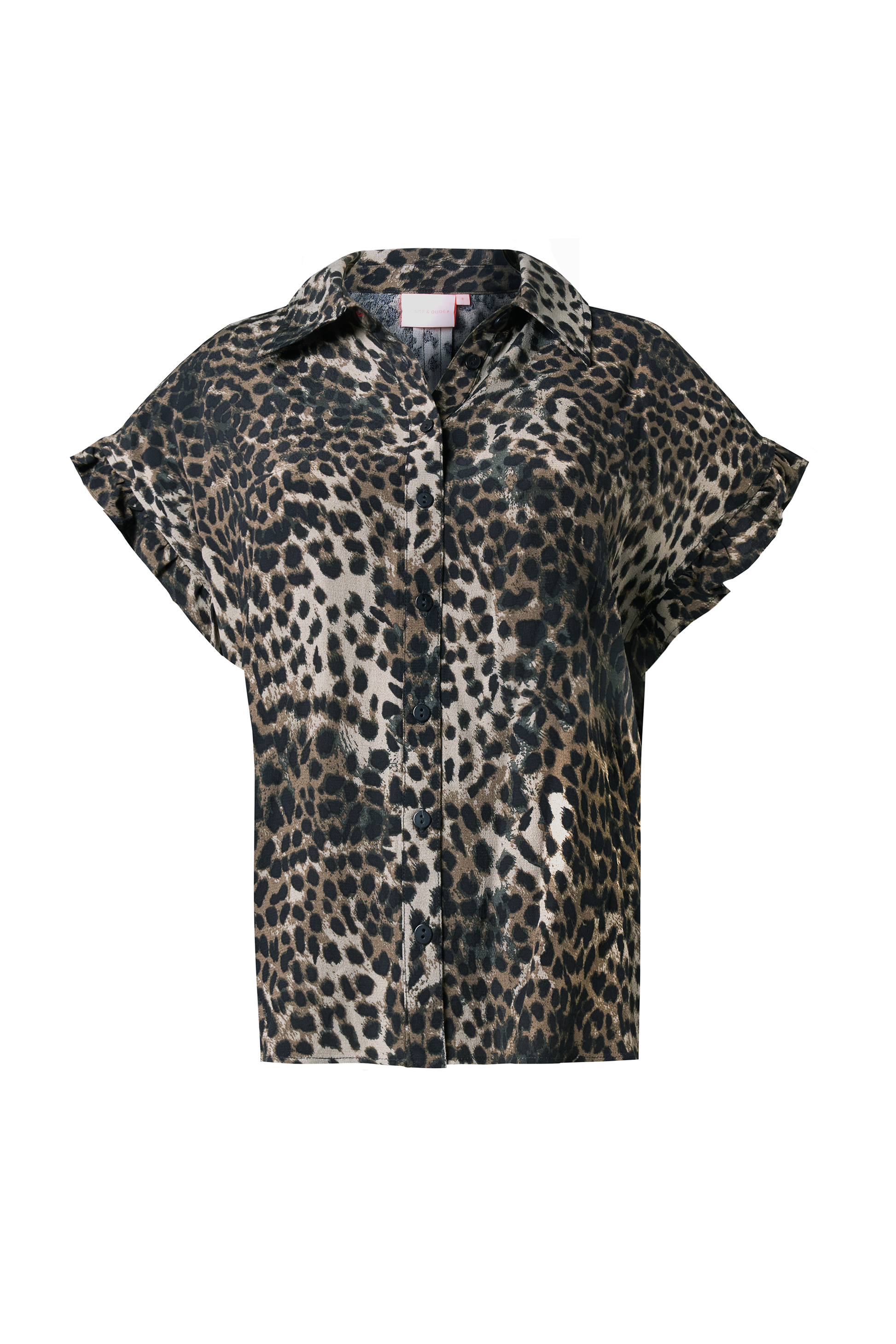 Khaki Cheetah Frill Sleeve Shirt