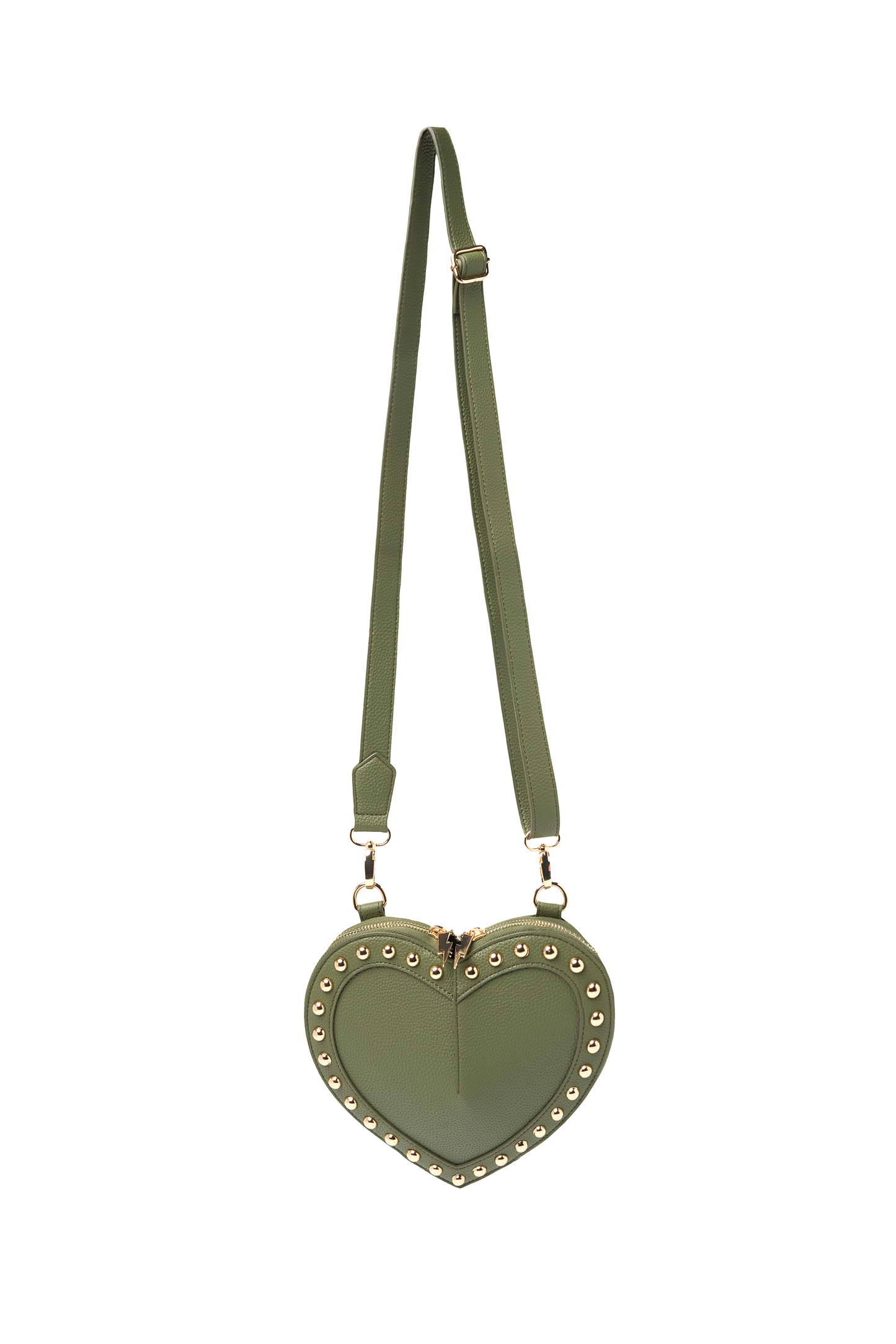 Khaki Heart Studded Cross Body Bag