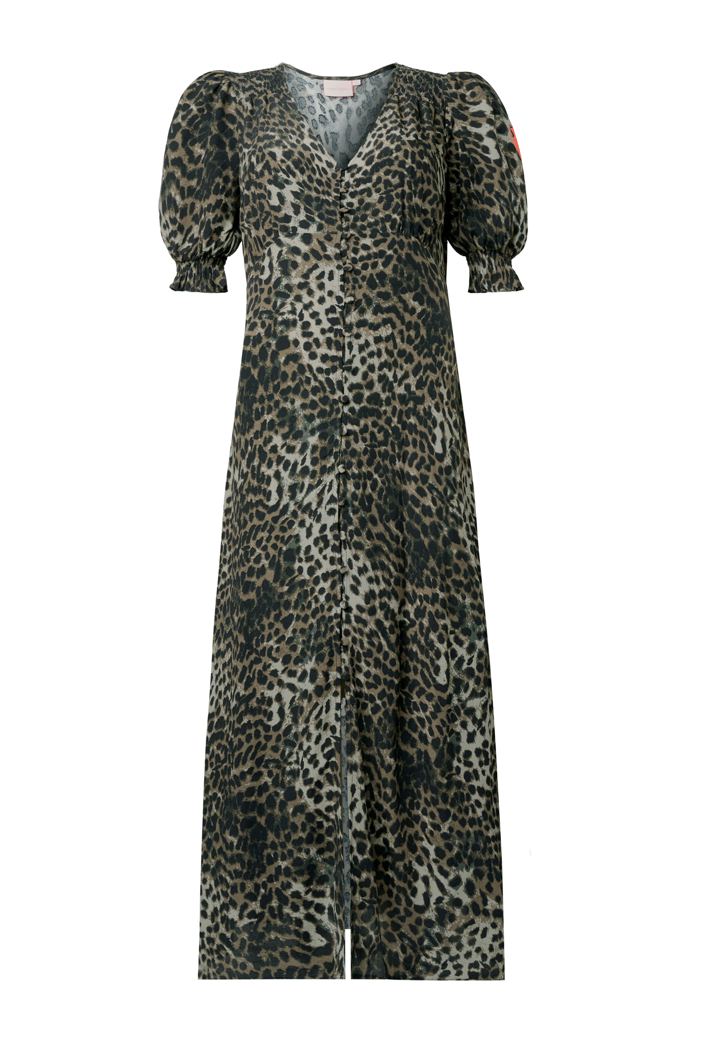 Khaki Cheetah Flute Sleeve Midi Tea Dress