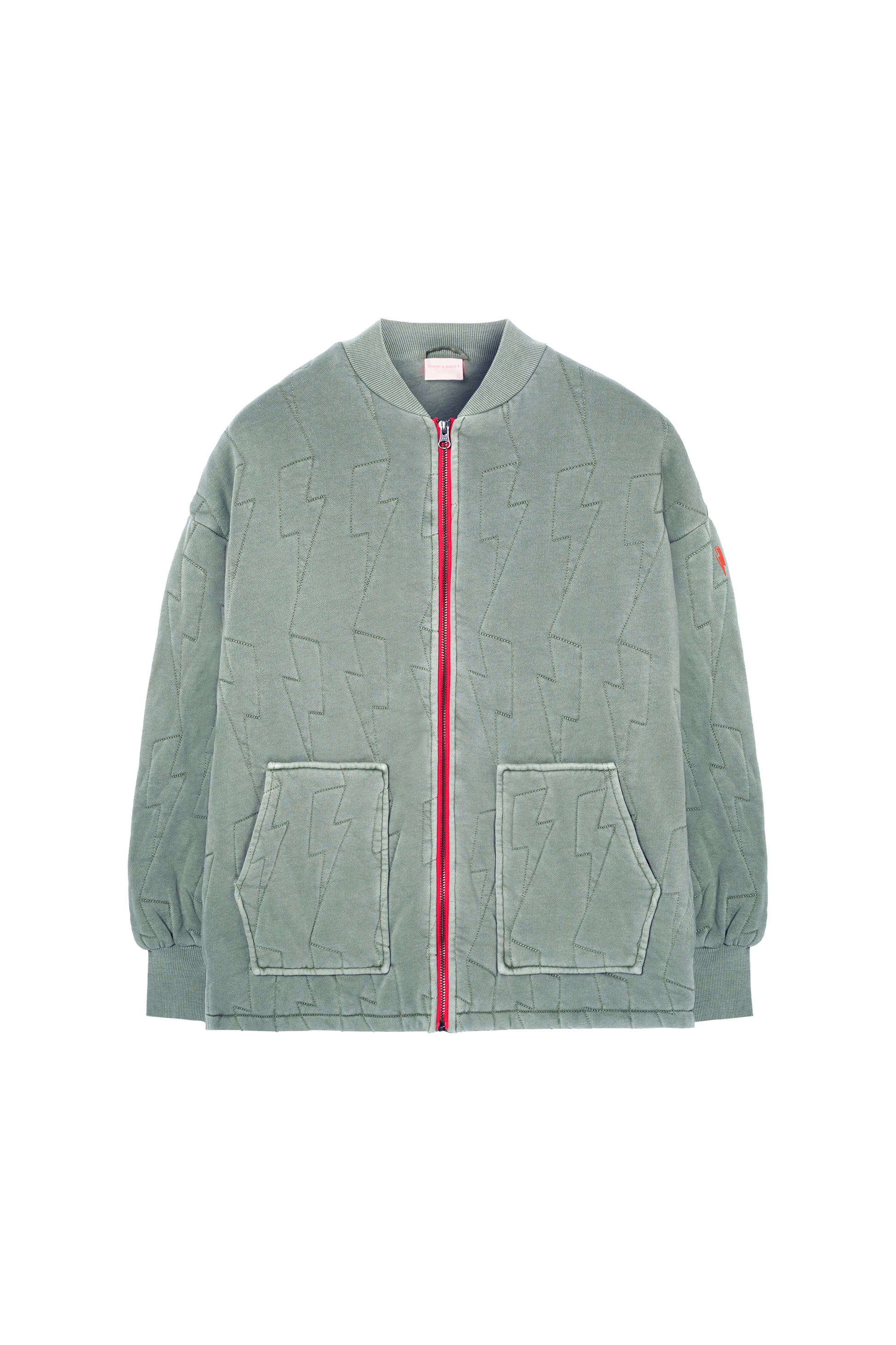 Khaki Lightning Bolt Regular Fit Quilted Bomber Jacket