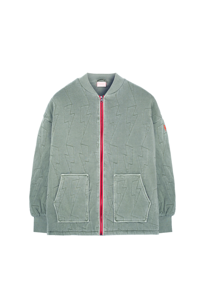 Khaki Lightning Bolt Regular Fit Quilted Bomber Jacket