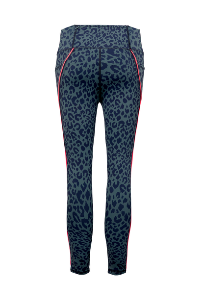 Khaki with Navy Candy Leopard Full Length Active Leggings