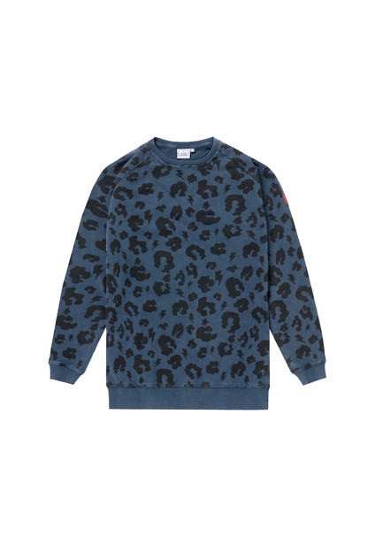 Big Kids Washed Navy with Black Leopard Classic Sweatshirt
