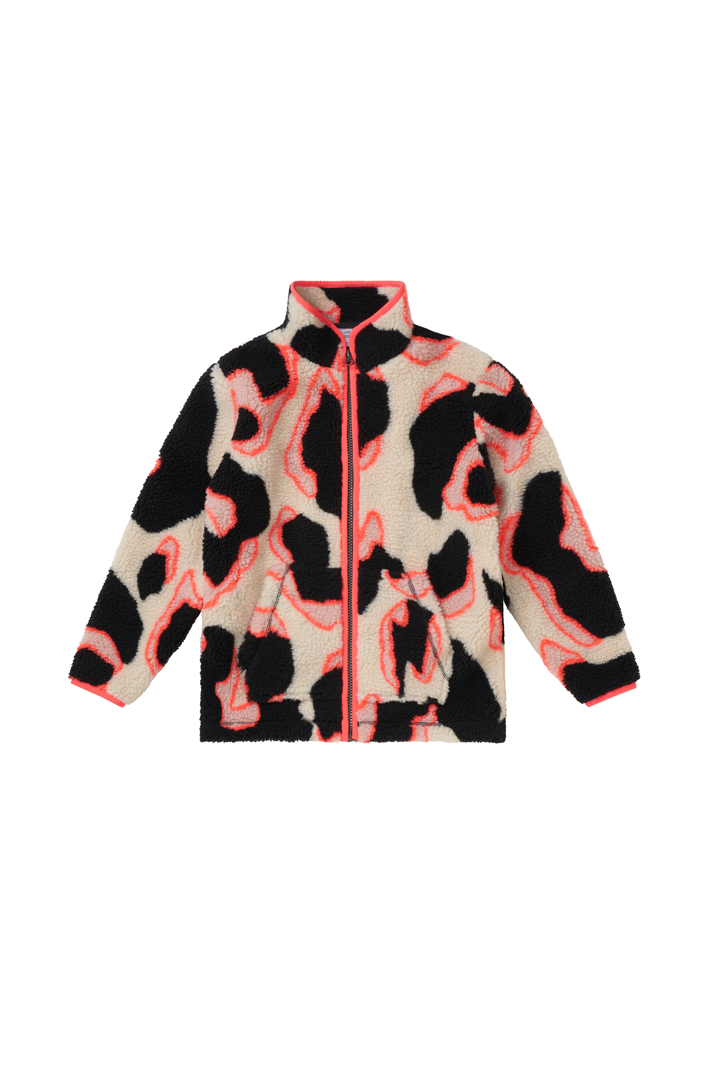 Kids Cream, Coral & Black Shadow Leopard Print Fleece Jacket