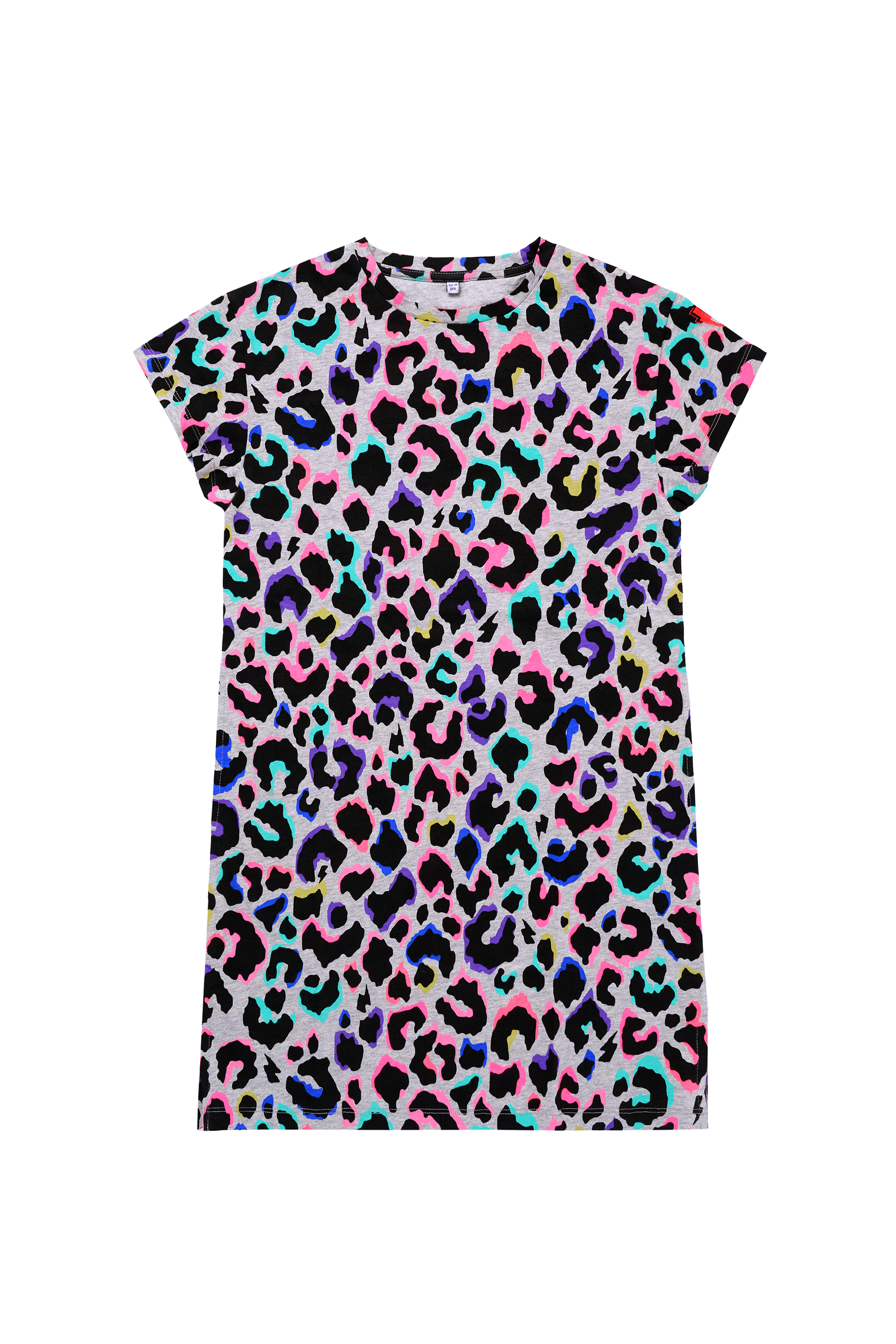 Kids Grey with Rainbow Shadow Leopard T-Shirt Dress