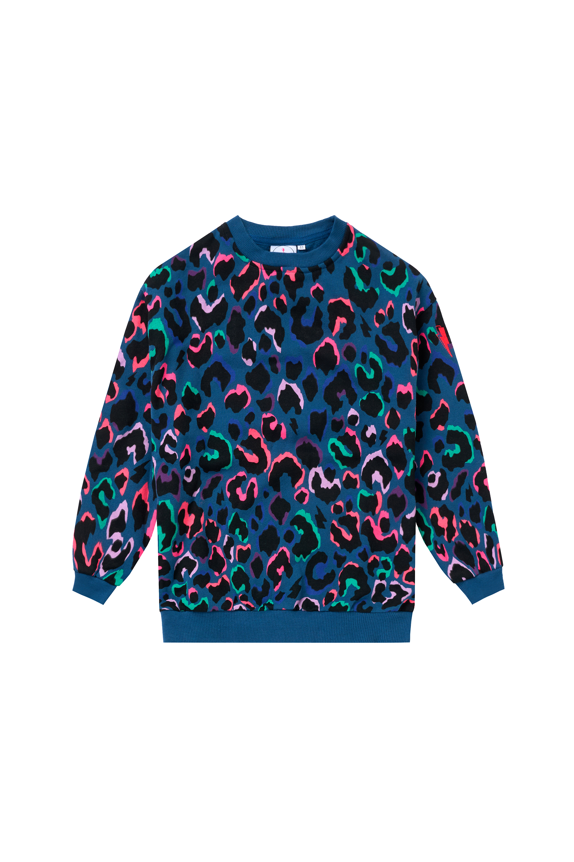 Kids Teal with Rainbow Shadow Leopard Oversized Sweatshirt