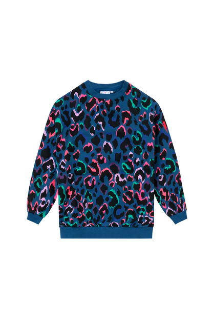 Kids Teal with Rainbow Shadow Leopard Oversized Sweatshirt