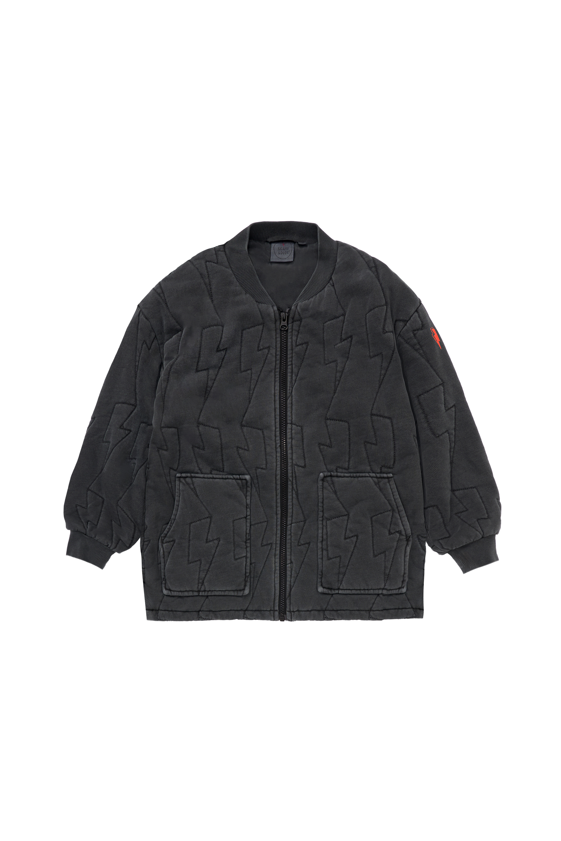 Kids Washed Black Lightning Bolt Quilted Bomber Jacket