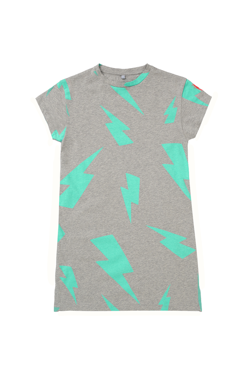 Kids Grey Marl with Green Bolt T-Shirt Dress