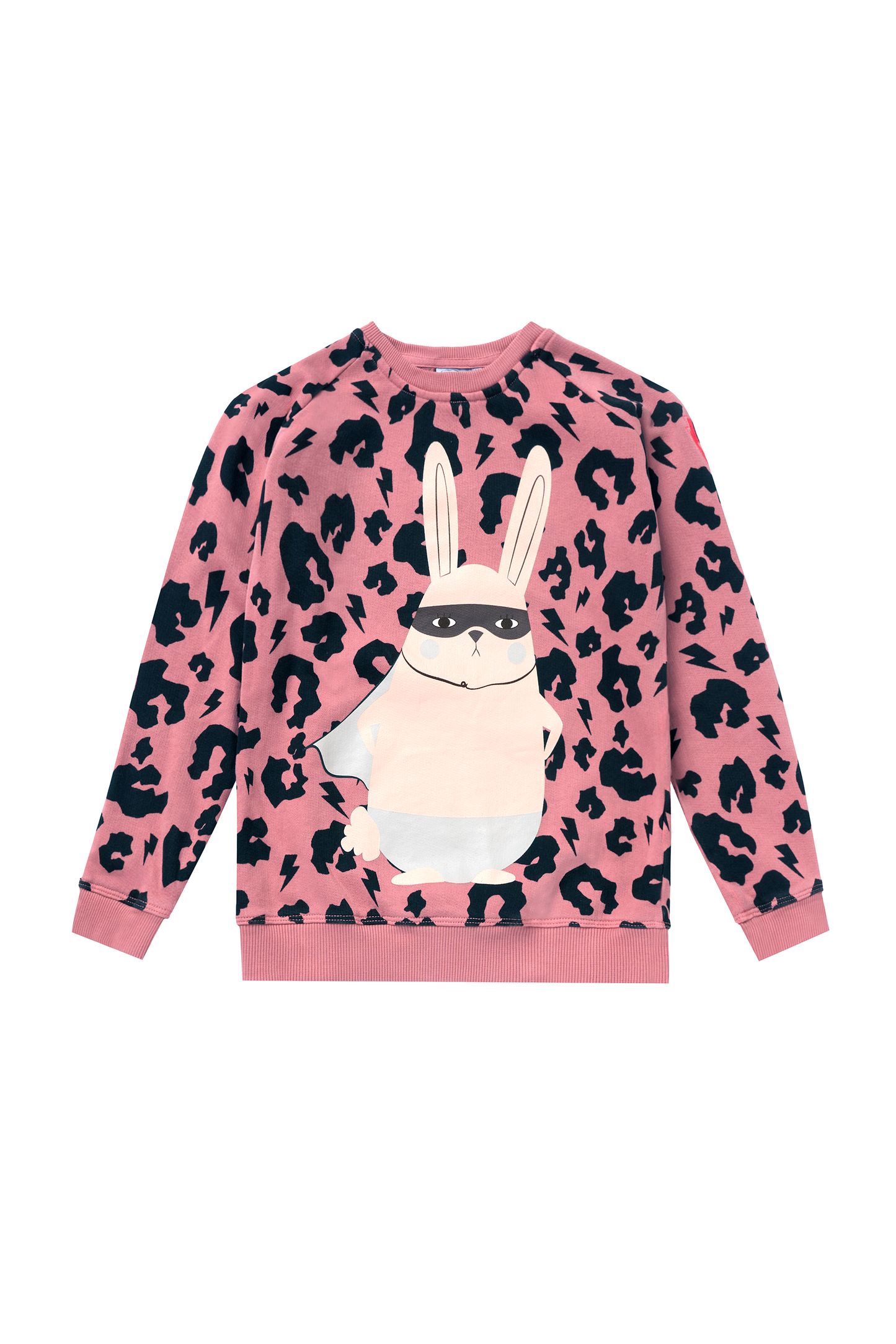 Kids Coral with Black Leopard Bunny Graphic Classic Sweatshirt