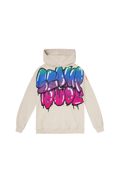 Kids Grey Bubble Graffiti Slogan Oversized Drop-Sleeve Hoodie