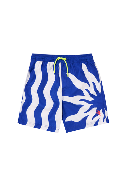 Kids Blue Sunstar and Stripe Swim Shorts