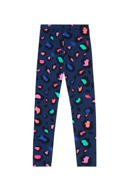 Kids Navy with Rainbow Snow Leopard Leggings
