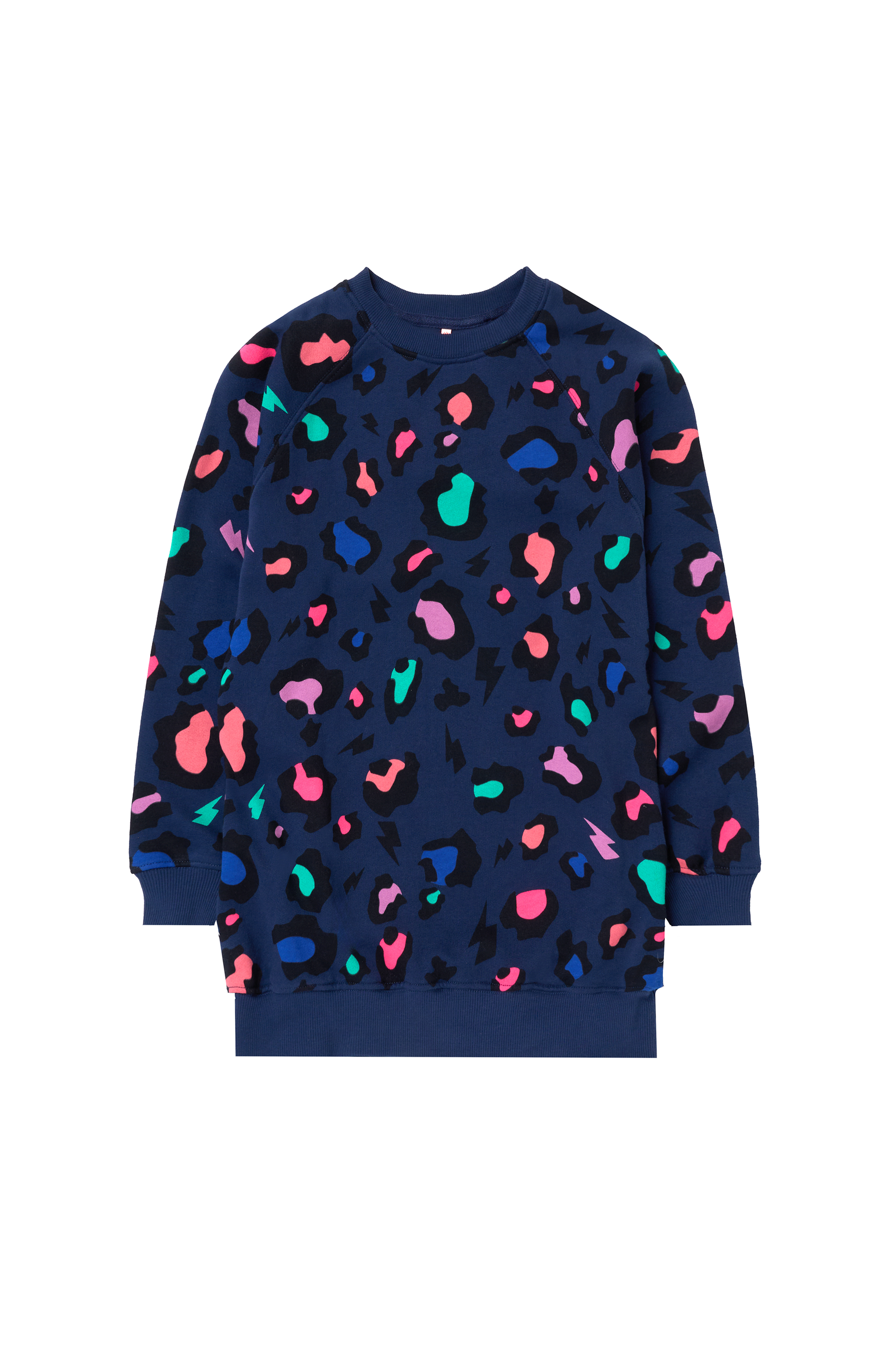 Kids Navy with Rainbow Snow Leopard Sweatshirt Dress