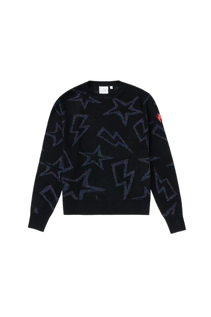 Black with Metallic Rainbow Star and Lightning Bolt Metallic Knit Jumper