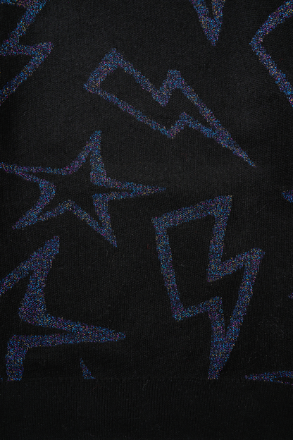Black with Metallic Rainbow Star and Lightning Bolt Metallic Knit Jumper