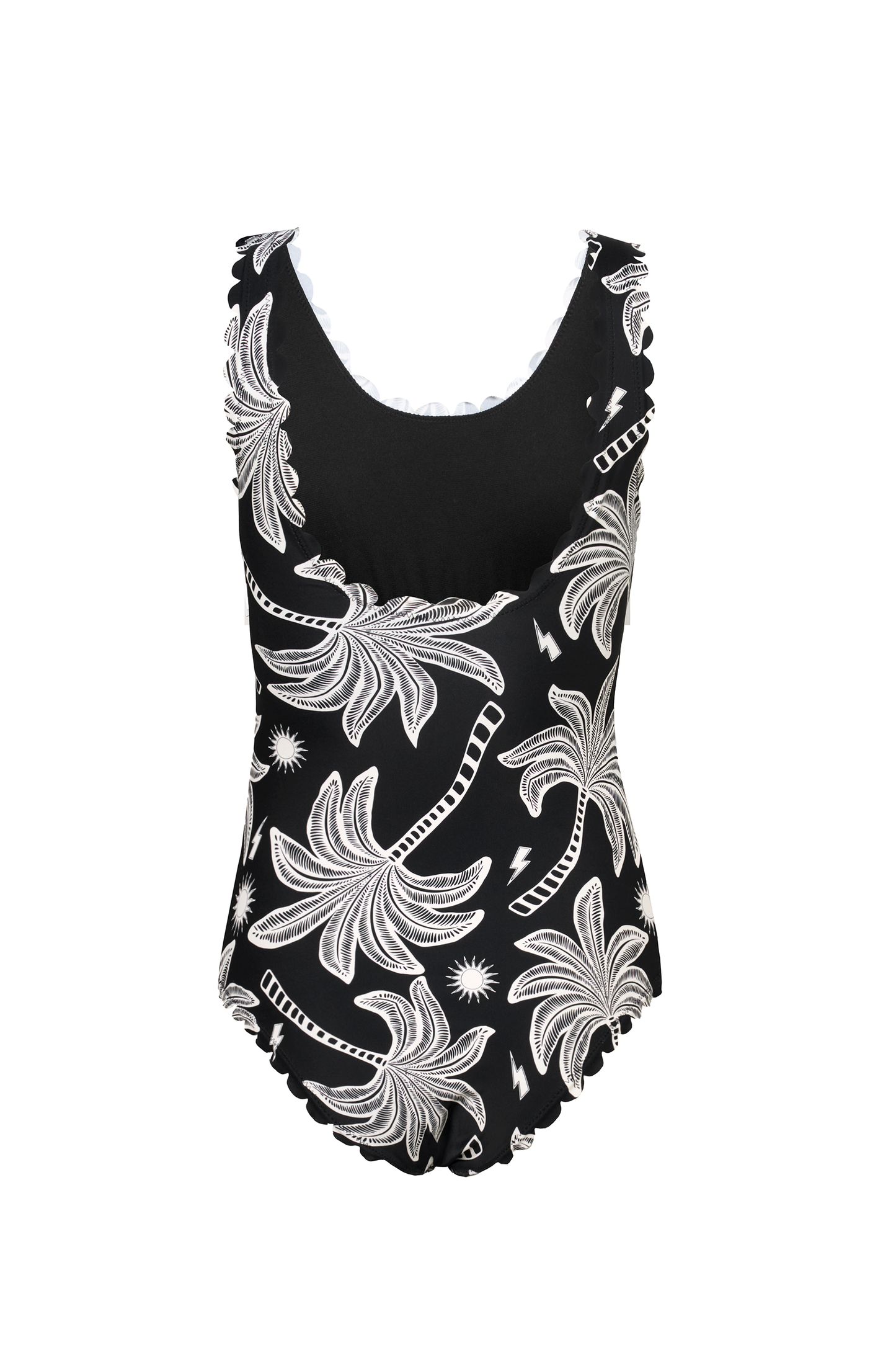 Black with Off White Palm Spring Scallop Edge Swimsuit