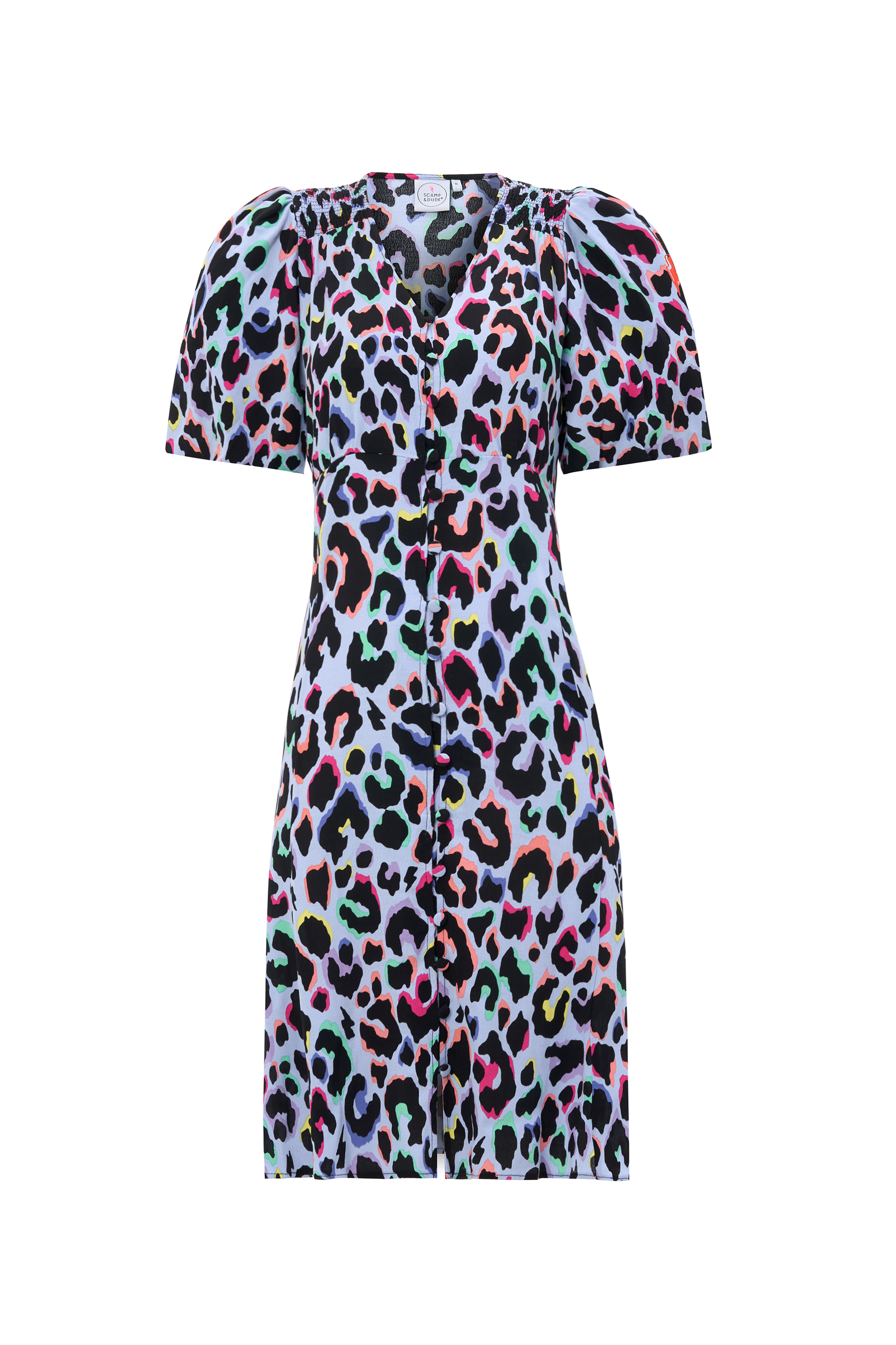 Light Blue with Rainbow Shadow Leopard Short Tea Dress