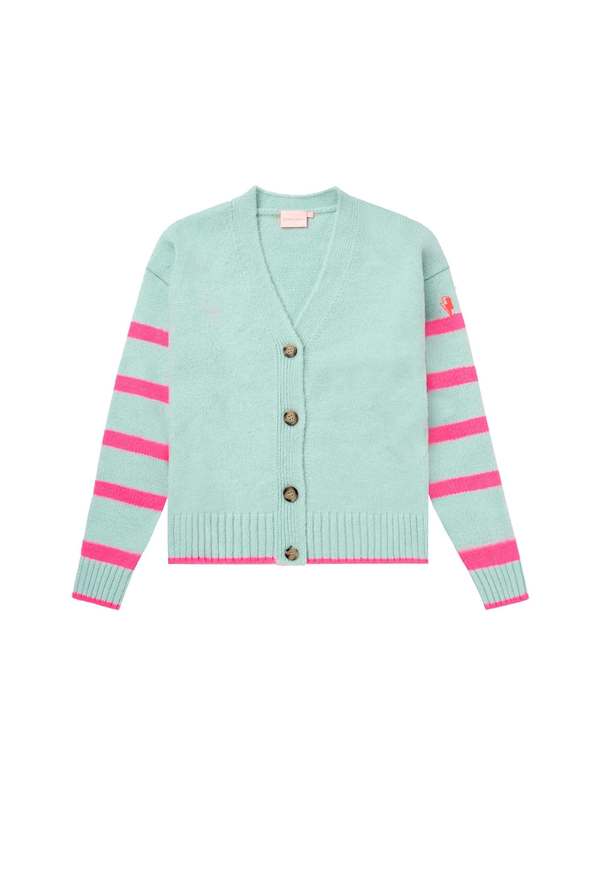 Pale Mint Green with Neon Pink Stripe Cardigan