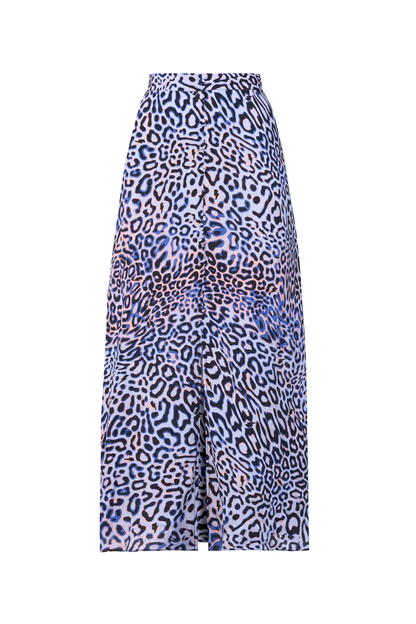 Lilac with Black and Pink Leopard Ray Button Through Skirt