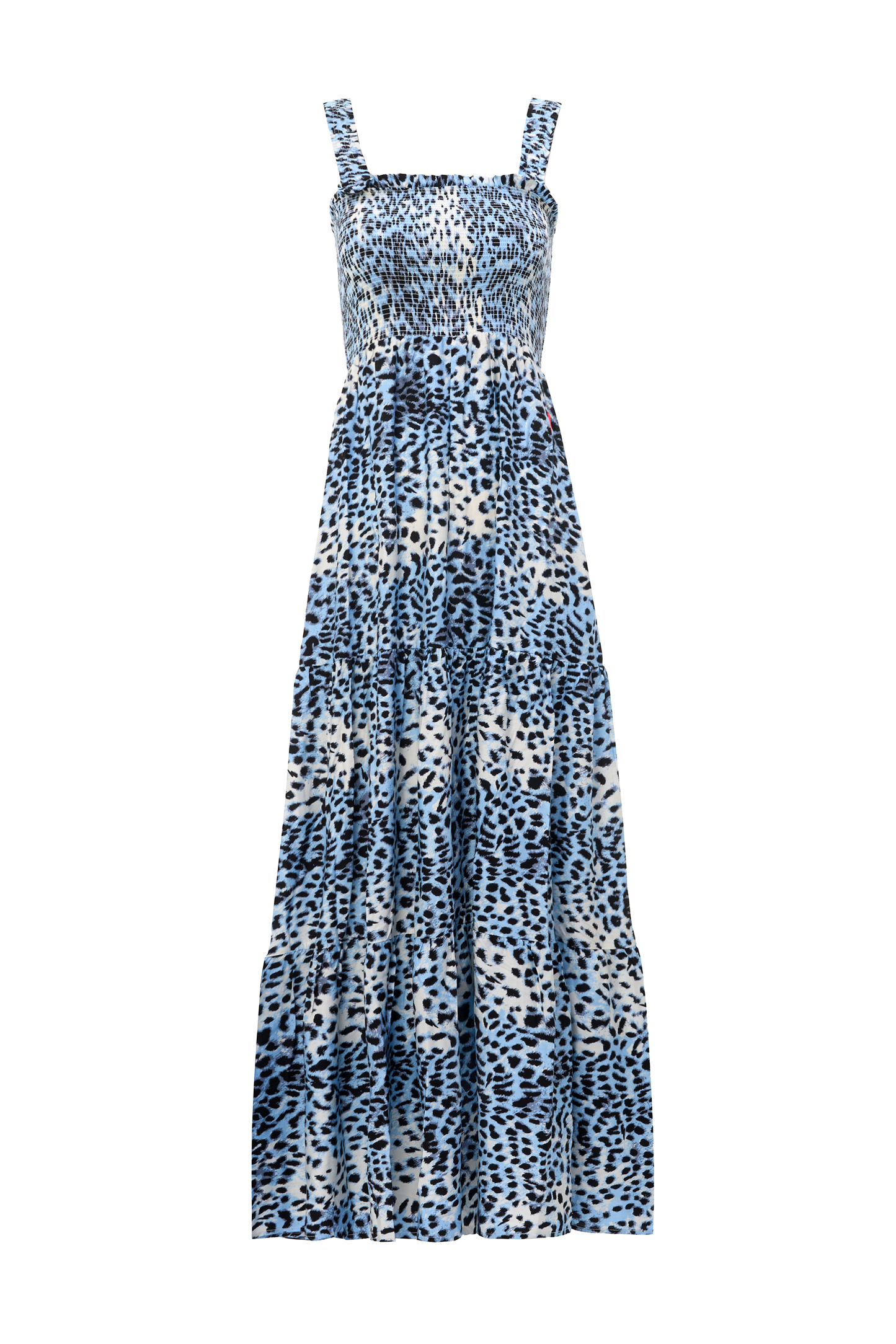 White with Blue and Grey Cheetah Maxi Sundress