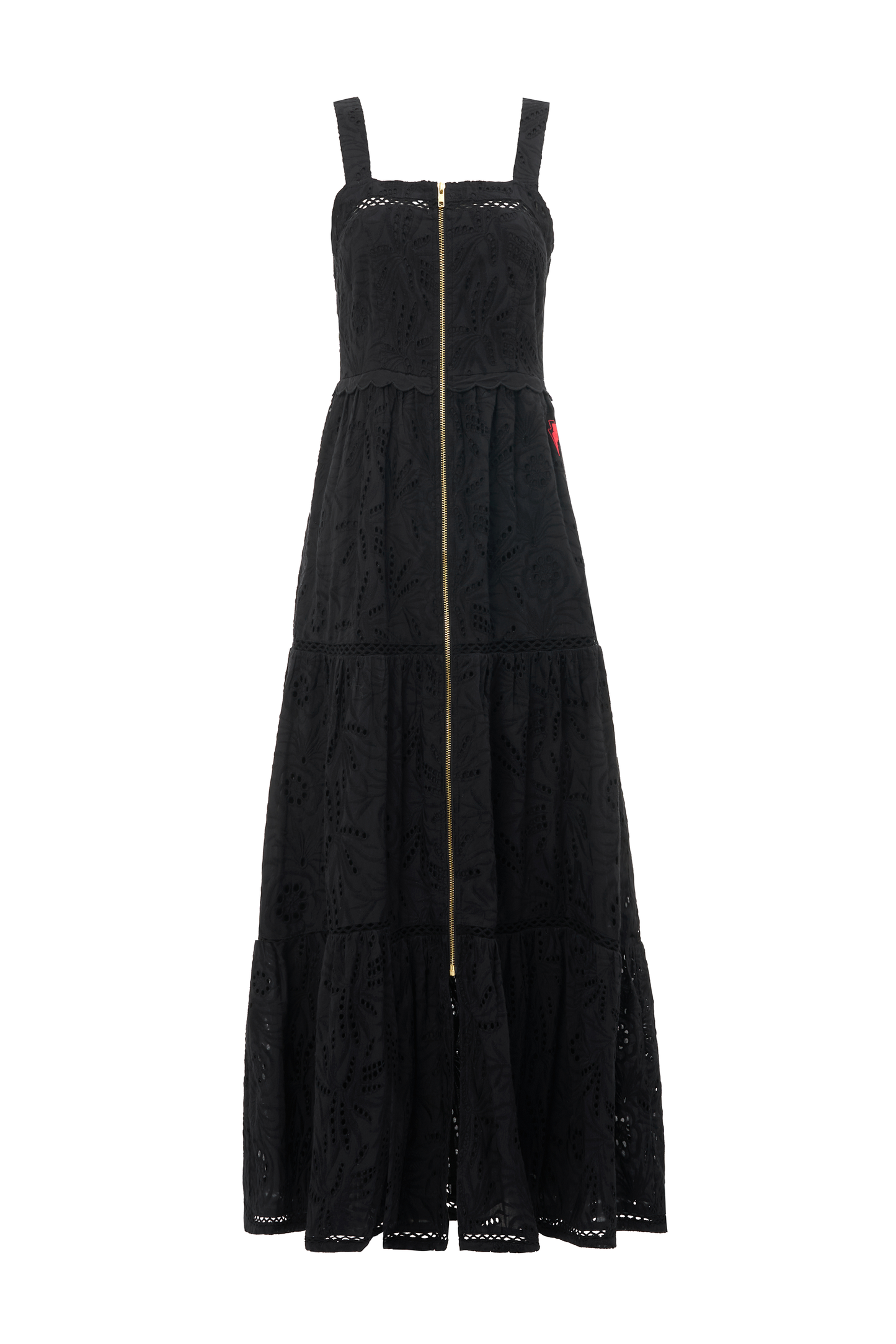 Black Broderie Zip Detail Midi Sundress
