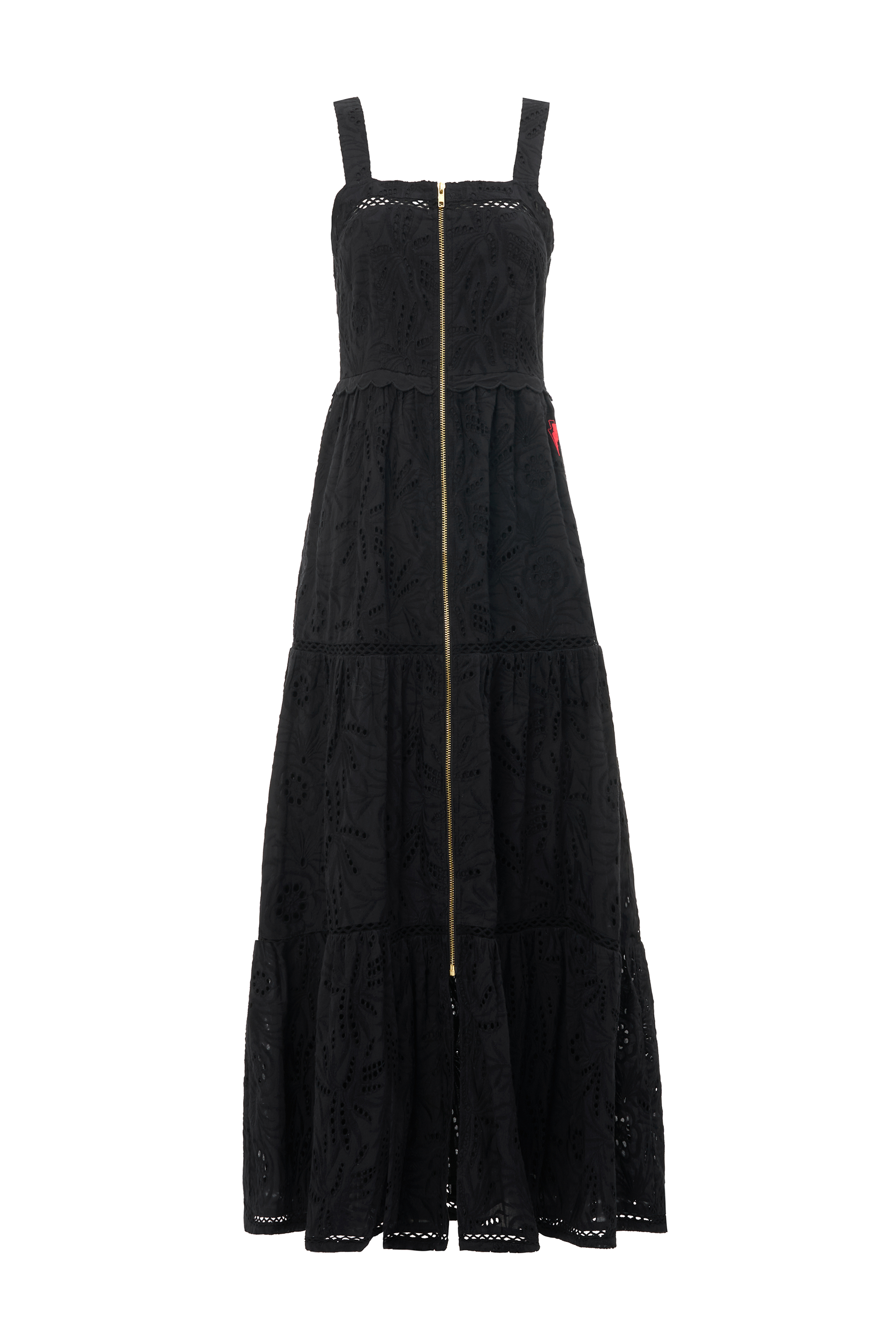 Black Broderie Zip Detail Midi Sundress