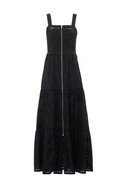 Black Broderie Zip Detail Midi Sundress