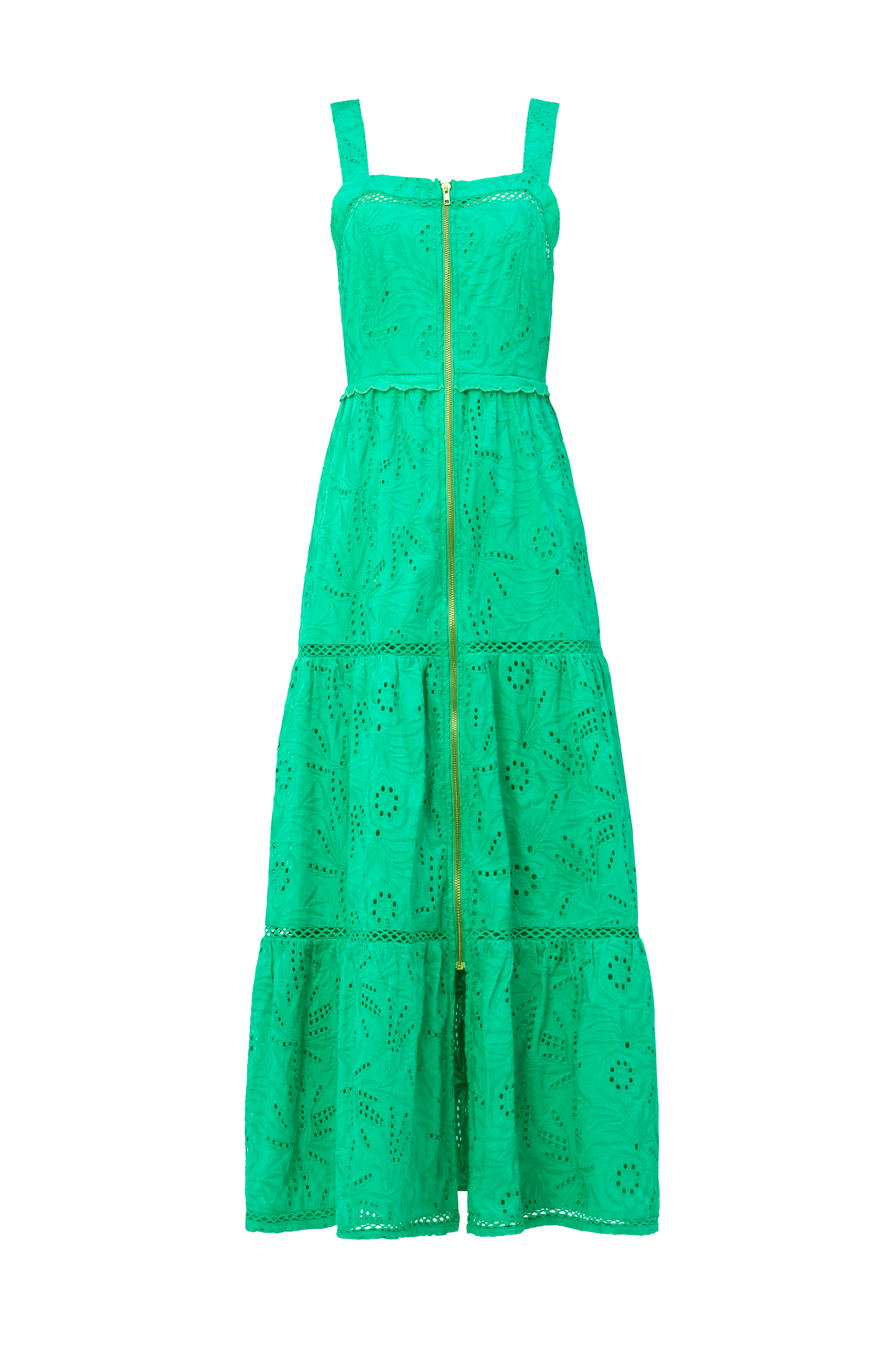 Green Broderie Zip Detail Midi Sundress