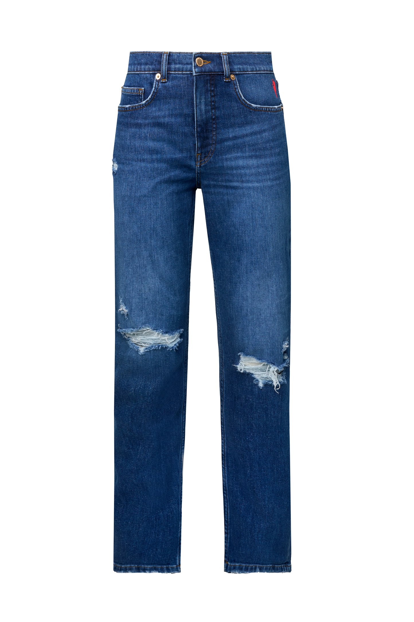 Mid Indigo Wash Distressed Boyfriend Jeans