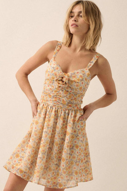 Rosy Romance Ruched Floral Chiffon Mini Sundress