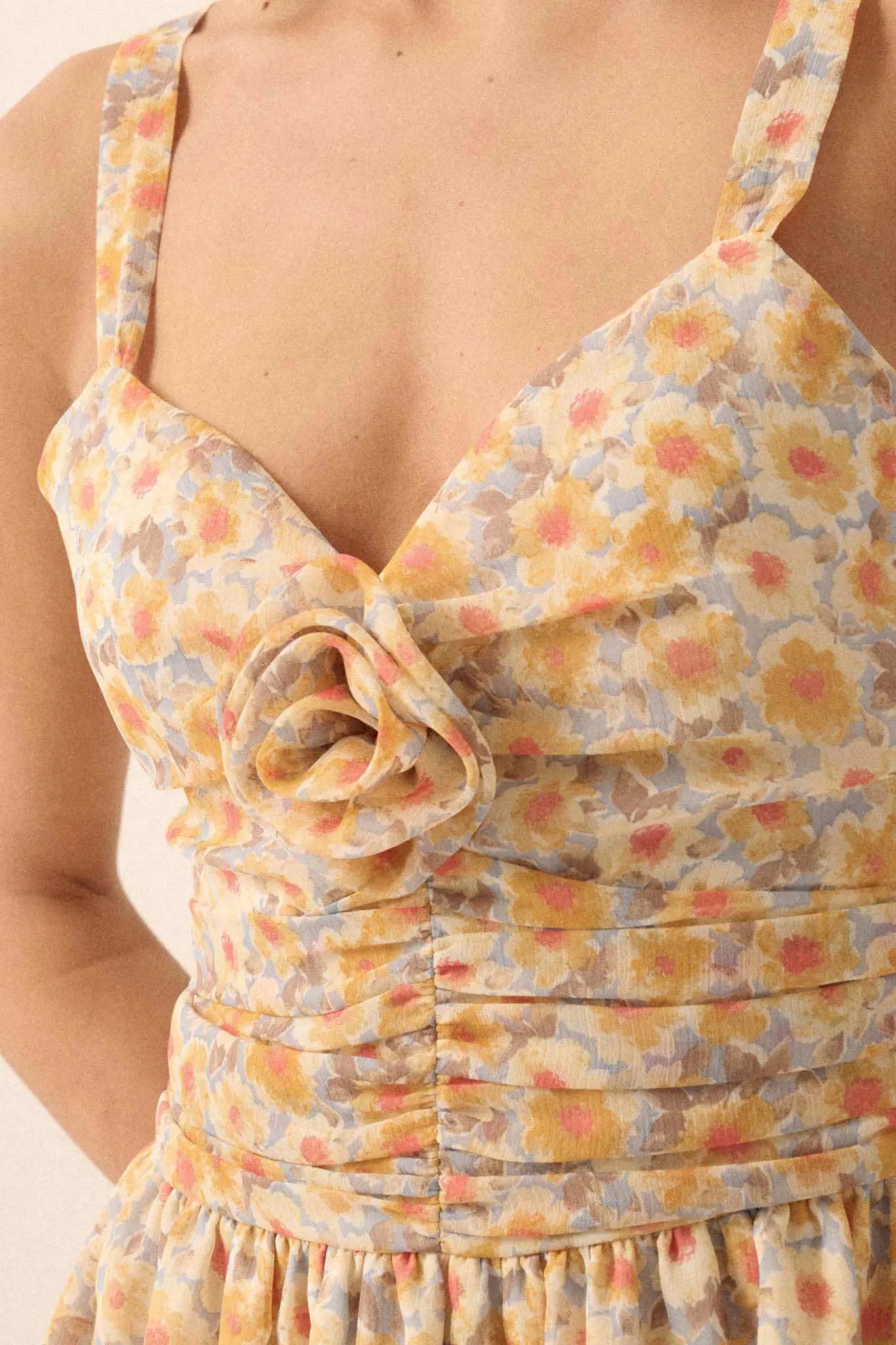 Rosy Romance Ruched Floral Chiffon Mini Sundress