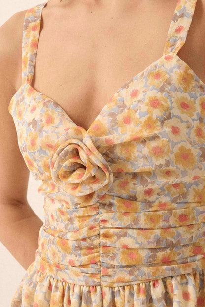 Rosy Romance Ruched Floral Chiffon Mini Sundress