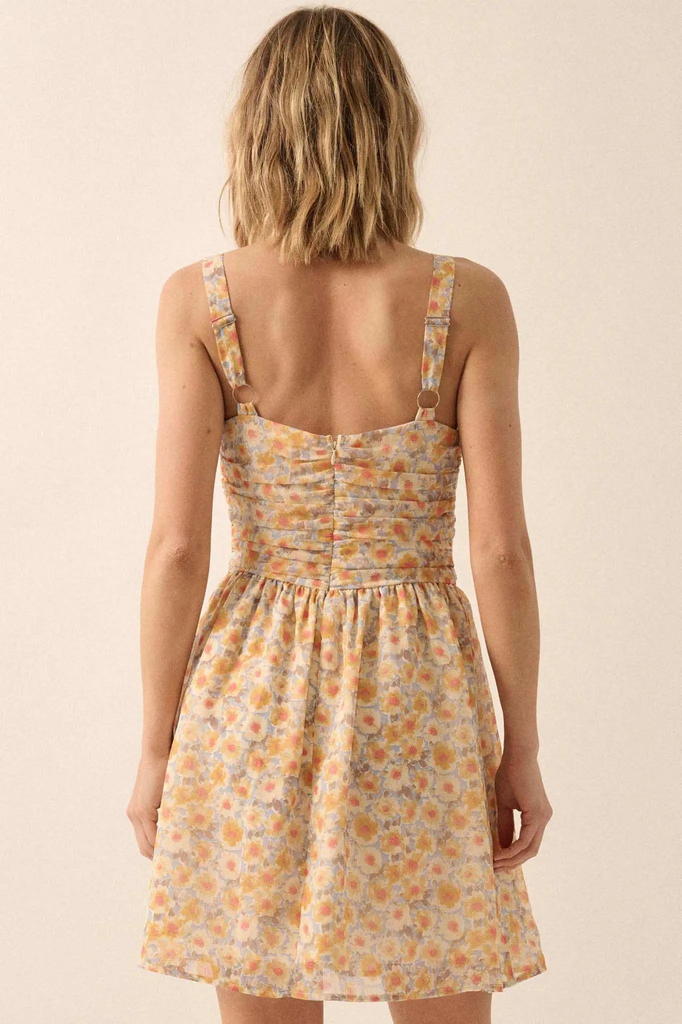 Rosy Romance Ruched Floral Chiffon Mini Sundress