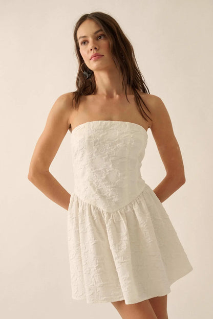 Perfect Petals Textured Floral Strapless Mini Dress