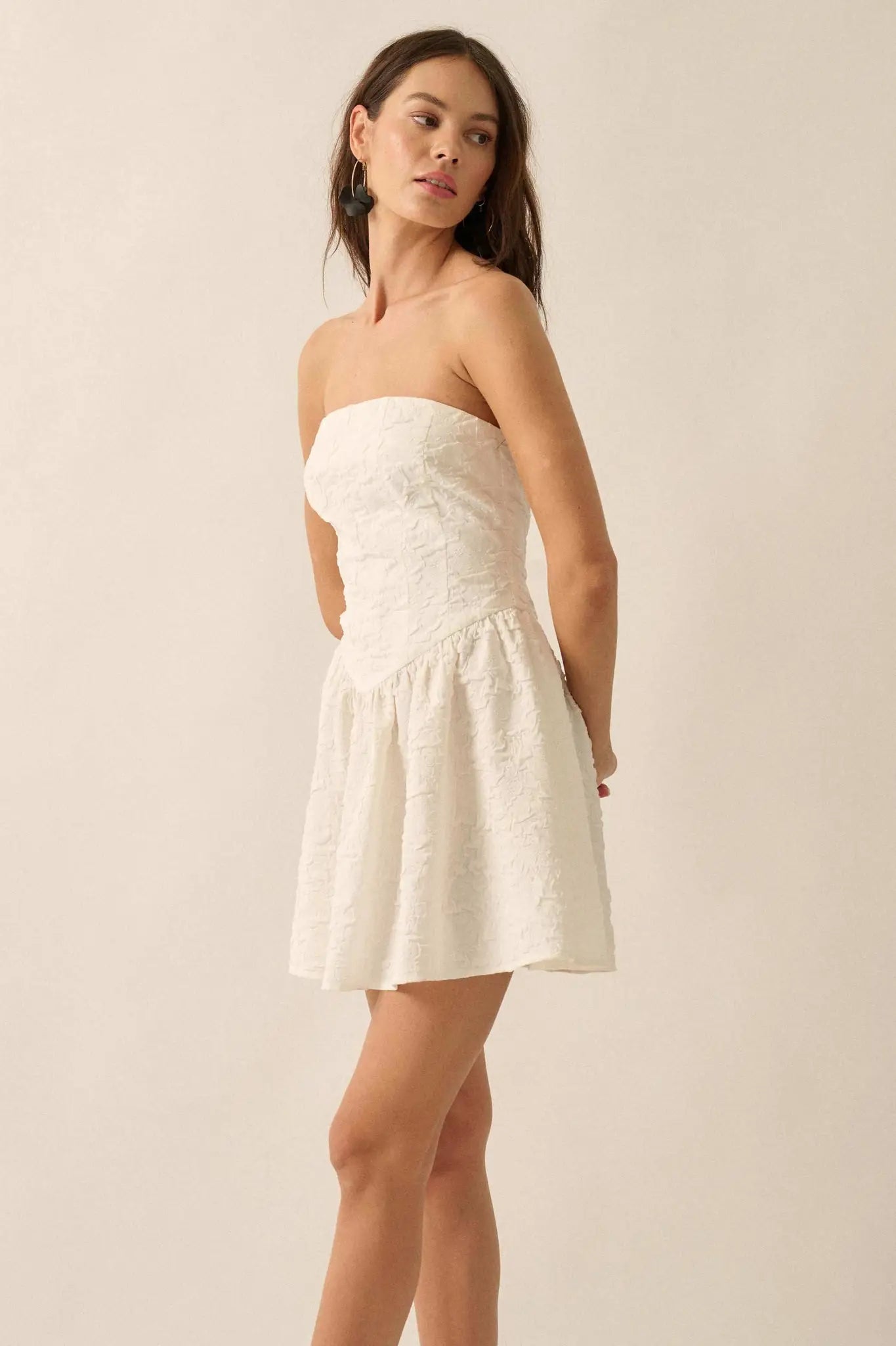 Perfect Petals Textured Floral Strapless Mini Dress