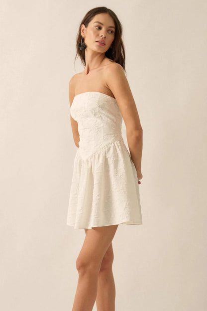 Perfect Petals Textured Floral Strapless Mini Dress