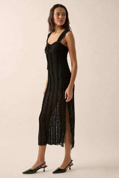 Romantic Heart Ruffled Floral Lace Midi Dress