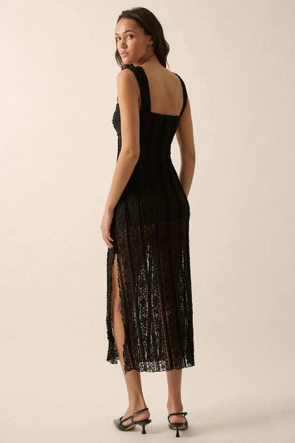 Romantic Heart Ruffled Floral Lace Midi Dress