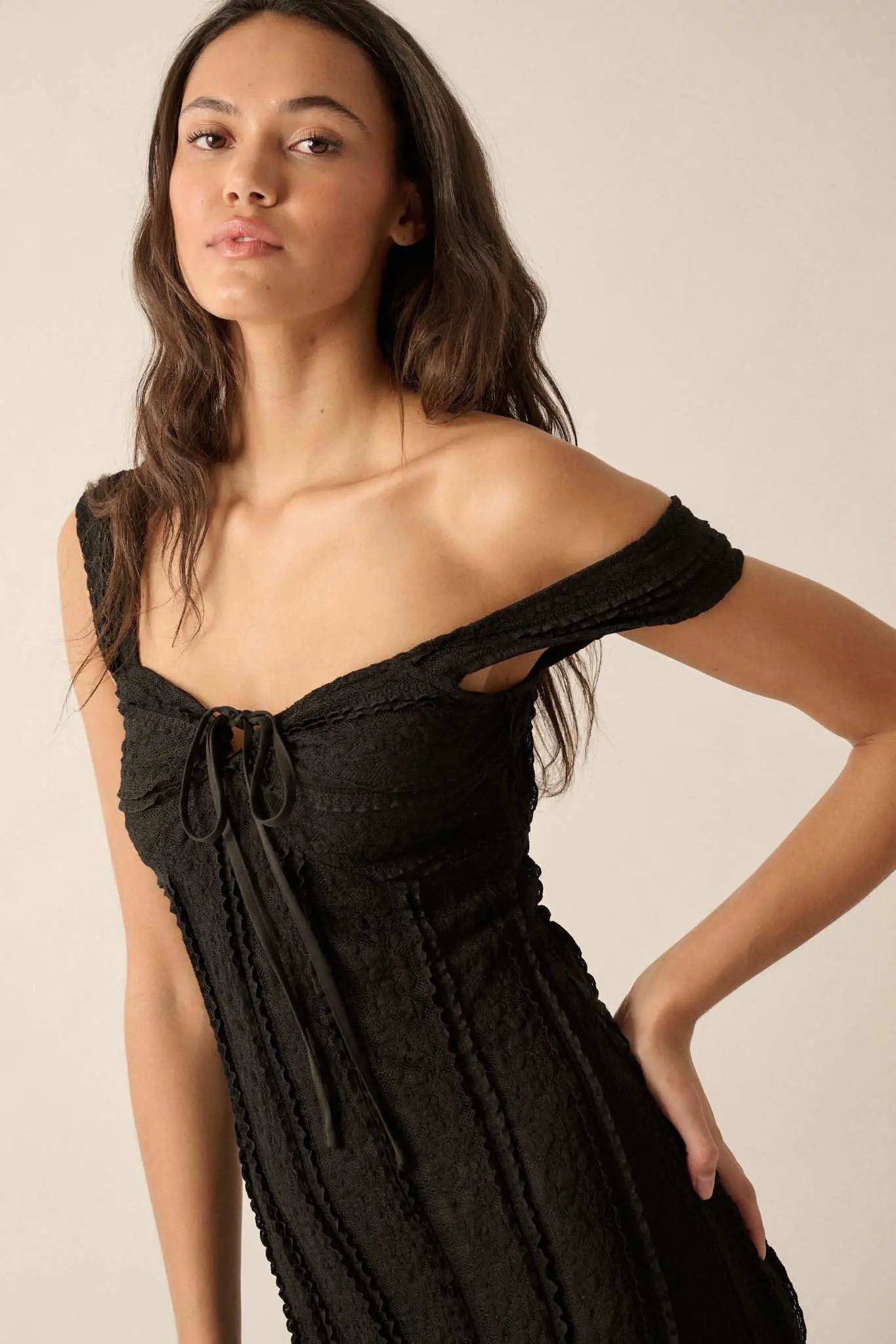 Romantic Heart Ruffled Floral Lace Midi Dress