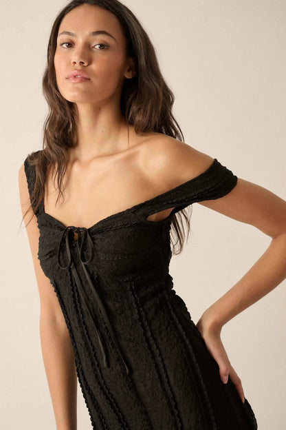 Romantic Heart Ruffled Floral Lace Midi Dress