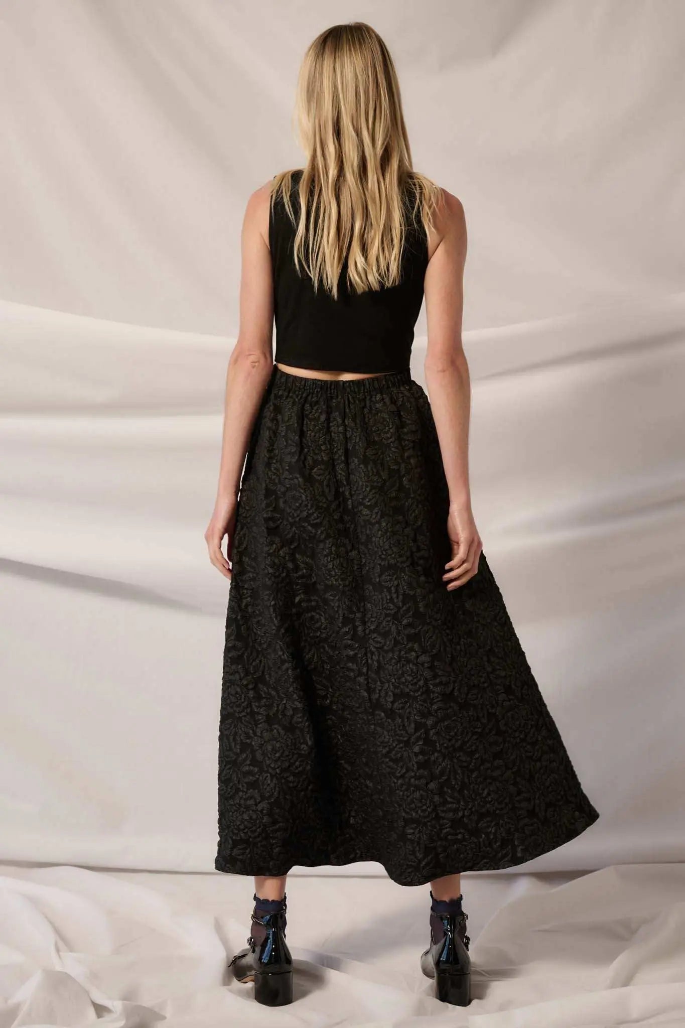Midnight Rose Floral Brocade Midi Dress