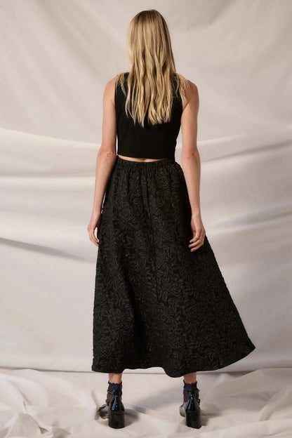 Midnight Rose Floral Brocade Midi Dress