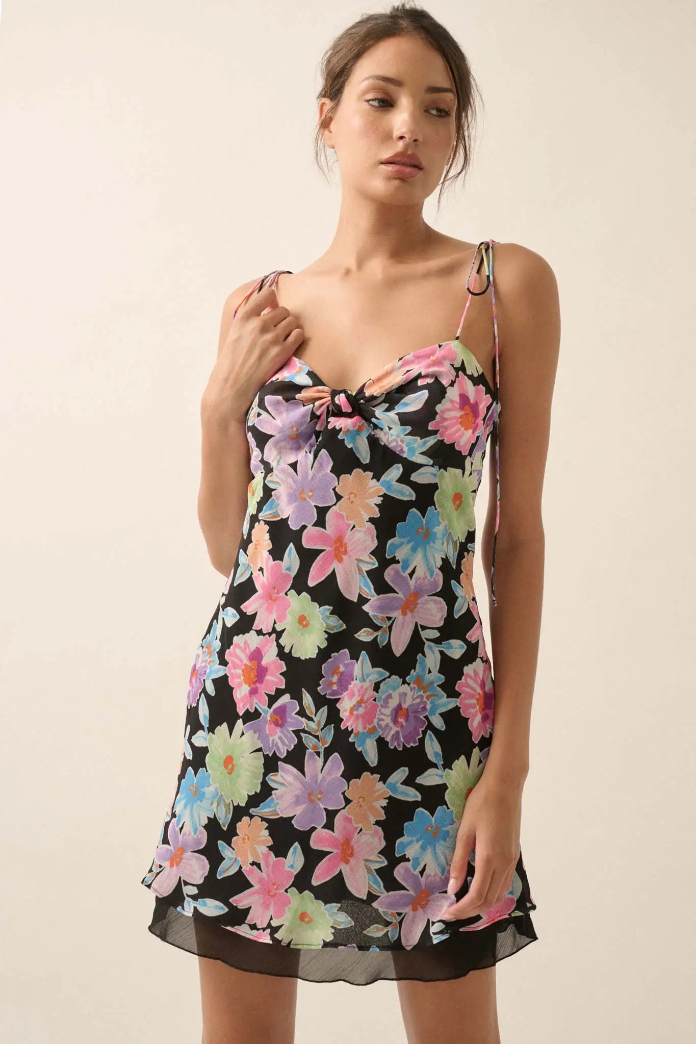 Brilliant Blooms Floral Chiffon Mini Dress