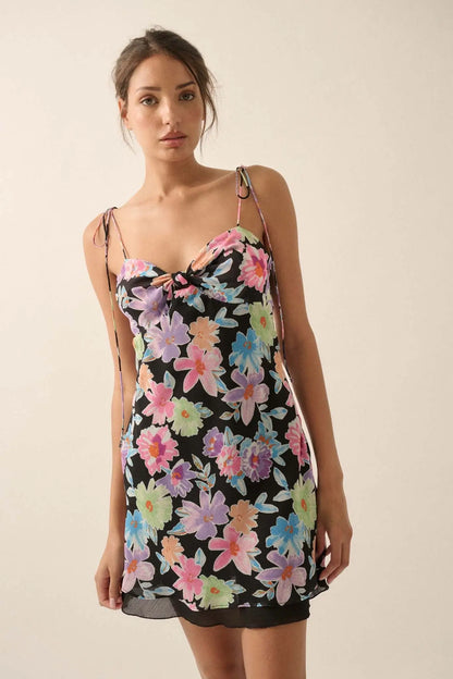 Brilliant Blooms Floral Chiffon Mini Dress