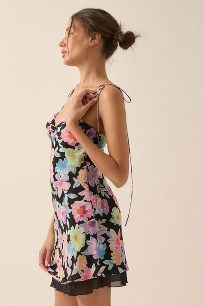Brilliant Blooms Floral Chiffon Mini Dress