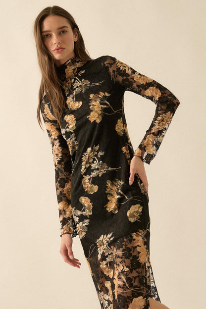 Blooming Memories Printed Floral Lace Midi Dress