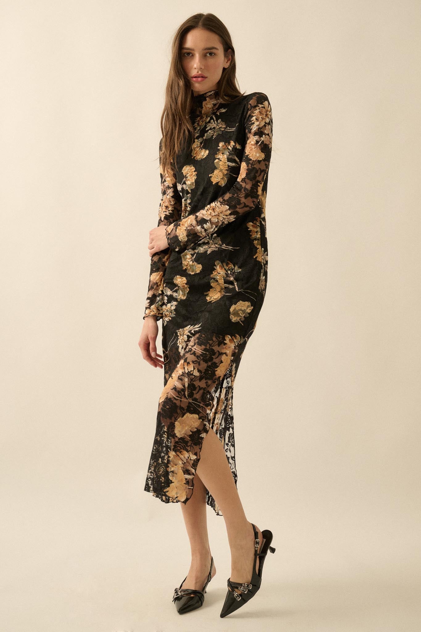 Blooming Memories Printed Floral Lace Midi Dress