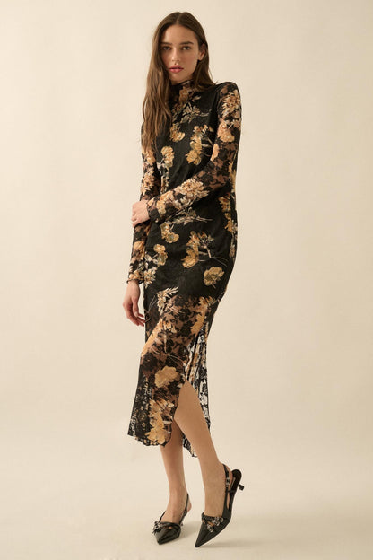 Blooming Memories Printed Floral Lace Midi Dress