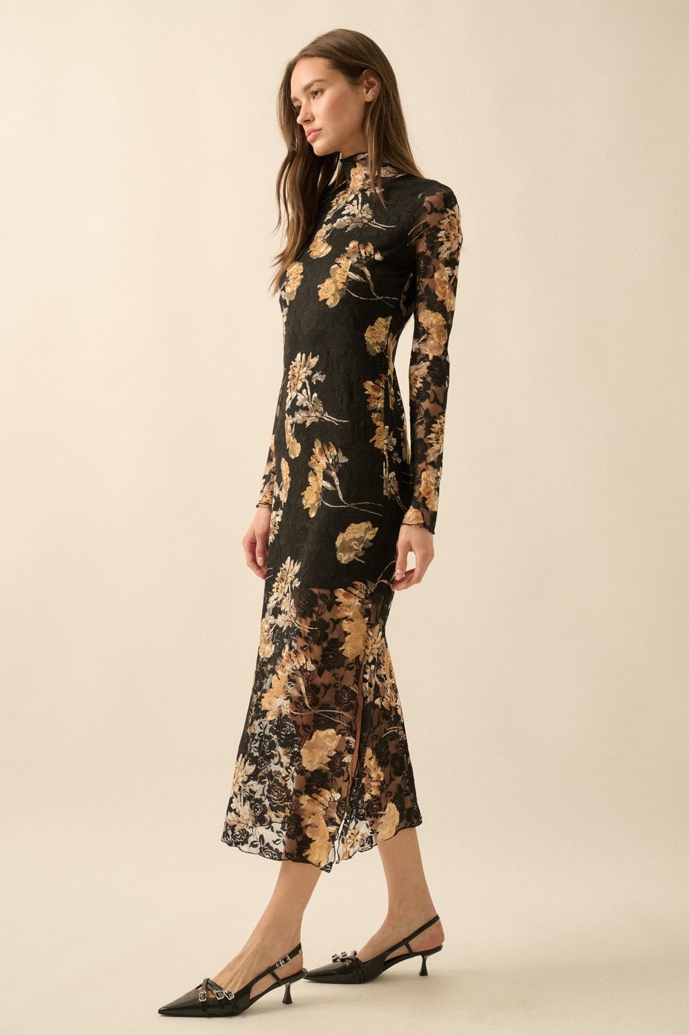 Blooming Memories Printed Floral Lace Midi Dress